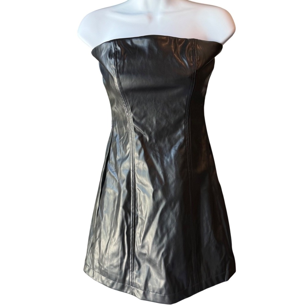 Princess Polly Halley Strapless Faux Leather Mini Dress Black US Size 4 NWT